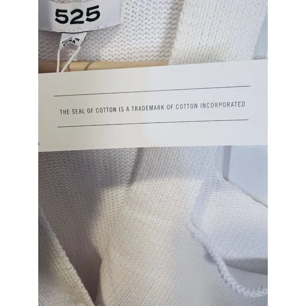 525 America Cut Out Cardigan Sweater Medium Bleach White Distressed Look NWT